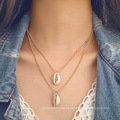 New Fashion Geometric Turquoise Diamond Shell Conch Double Necklace